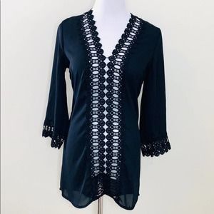 Miyang Black Embroidered Cutout Top